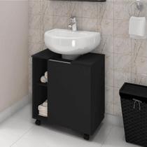 Armário Gabinete Banheiro Balcão Bancada Pia De Coluna Preto