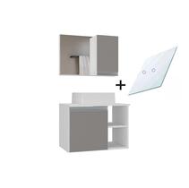 Armario gabinete banheiro virtus 60cm tampo de vidro