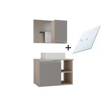 Armario gabinete banheiro virtus 60cm tampo de vidro