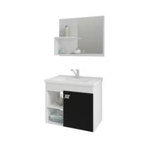 Armário Gabinete C/ Espelheira Lótus 55cm Branco E Preto Armário Gabinete C/ Espelheira Lótus 55cm Branco E Preto