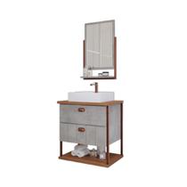 Armário Gabinete Com Espelheira Uni 60cm Cimento E Freijó