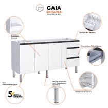 Armário Gabinete de Cozinha para Pia 180 em Aço Gaia 3 Portas Branco - Cozimax