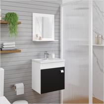 Armário Gabinete e Espelheira P/ Banheiro 1Pt Iris 44cm Branco Preto MGM Móveis Armário Gabinete e Espelheira P/ Banheiro 1Pt Iris 44cm Branco Preto MGM Móveis