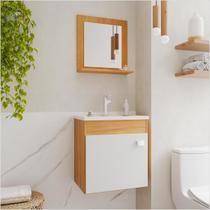 Armário Gabinete e Espelheira P/ Banheiro 1Pt Iris 44cm Cinamomo Branco MGM Móveis Armário Gabinete e Espelheira P/ Banheiro 1Pt Iris 44cm Cinamomo Branco MGM Móveis