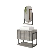 Armário Gabinete Frisê C/ Espelheira Ori 60cm Cimento