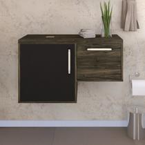 Armário Gabinete Nexus 83L Contemporâneo Carvalho Dark/Preto Ônix