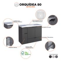 Armário Gabinete para Banheiro em Madeira Com Lavatório em Mármore Sintético Orquídea 80cm Preto - Cozimax