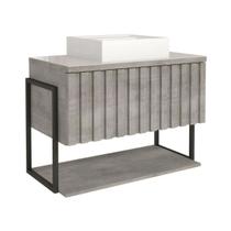 Armário Gabinete Toucador P/ Banheiro Cimento Frisê 60cm