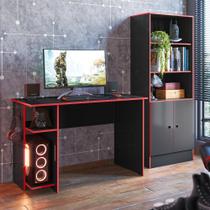 Armario gamer preto fosco/vermelho (4095.76) + mesa p/ escritório e gamer preto fosco/vermelho (3875.76)