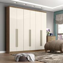 Armário Guarda Roupa Roupeiro Casal 6 Portas 3 Gavetas Henn Quarto Marrom Madeira Branco Off White
