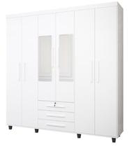 Armário Guarda Roupas 1.84m Madri Roupeiro casal com 6 portas + 3 gavetas cor Branco brilho com 2 espelhos Armário Guarda Roupas 1.84m Madri Roupeiro casal com 6 portas + 3 gavetas cor Branco brilho com 2 espelhos