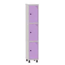 Armário Guarda Volume Locker Roupeiro 1 Vão 3 Portas Aço GRP501/3 Cinza e Lilás - Pandin