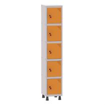 Armário Guarda Volume Locker Roupeiro 1 Vão 5 Portas Aço GRF501/5 Cinza e Laranja Picasso - Pandin