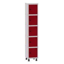 Armário Guarda Volume Locker Roupeiro 1 Vão 5 Portas Aço GRP501/5 Cinza e Vermelho - Pandin