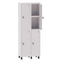 Armário Guarda Volume Locker Roupeiro 2 Vãos 04 Portas Com Prateleira GRF502PRI/4 Branco - Pandin