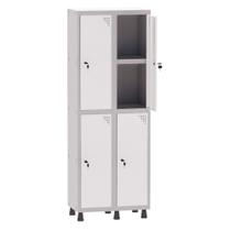 Armário Guarda Volume Locker Roupeiro 2 Vãos 04 Portas Com Prateleira GRF502PRI/4 Cinza e Branco - Pandin