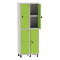 Armário Guarda Volume Locker Roupeiro 2 Vãos 04 Portas Com Prateleira GRF502PRI/4 Cinza e Verde Miró - Pandin