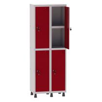 Armário Guarda Volume Locker Roupeiro 2 Vãos 04 Portas Com Prateleira GRF502PRI/4 Cinza e Vermelho - Pandin Armário Guarda Volume Locker Roupeiro 2 Vãos 04 Portas Com Prateleira GRF502PRI/4 Cinza e Vermelho - Pandin
