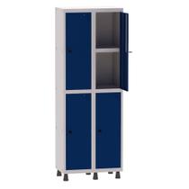 Armário Guarda Volume Locker Roupeiro 2 Vãos 04 Portas Com Prateleira GRP502PRI/4 Cinza e Azul Del Rey - Pandin