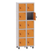 Armário Guarda Volume Locker Roupeiro 2 Vãos 10 Portas Aço GRF502/10 Cinza e Laranja Picasso - Pandin