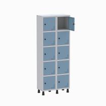Armário Guarda Volume Locker Roupeiro 2 Vãos 10 Portas GR302/10 Light Cinza e Azul Dali - Pandin Armário Guarda Volume Locker Roupeiro 2 Vãos 10 Portas GR302/10 Light Cinza e Azul Dali - Pandin