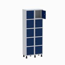 Armário Guarda Volume Locker Roupeiro 2 Vãos 10 Portas GR302/10 Light Cinza e Azul Del Rey - Pandin