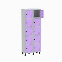 Armário Guarda Volume Locker Roupeiro 2 Vãos 10 Portas GR302/10 Light Cinza e Lilás - Pandin Armário Guarda Volume Locker Roupeiro 2 Vãos 10 Portas GR302/10 Light Cinza e Lilás - Pandin