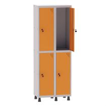 Armário Guarda Volume Locker Roupeiro 2 Vãos 4 Portas Aço GRF502/4 Cinza e Laranja Picasso - Pandin