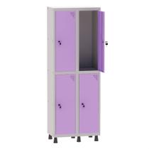 Armário Guarda Volume Locker Roupeiro 2 Vãos 4 Portas Aço GRF502/4 Cinza e Lilás - Pandin