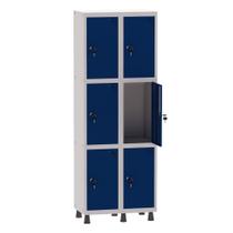 Armário Guarda Volume Locker Roupeiro 2 Vãos 6 Portas Aço GRF502/6 Cinza e Azul Del Rey - Pandin