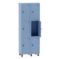 Armário Guarda Volume Locker Roupeiro 2 Vãos 6 Portas Aço GRP502/6 Azul Dali - Pandin