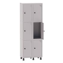 Armário Guarda Volume Locker Roupeiro 2 Vãos 6 Portas Aço GRP502/6 Cinza - Pandin