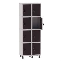 Armário Guarda Volume Locker Roupeiro 2 Vãos 8 Portas Aço GRF502/8 Cinza e Preto - Pandin