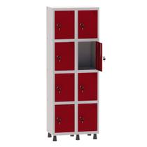 Armário Guarda Volume Locker Roupeiro 2 Vãos 8 Portas Aço GRF502/8 Cinza e Vermelho - Pandin