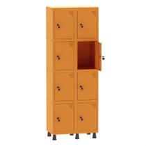 Armário Guarda Volume Locker Roupeiro 2 Vãos 8 Portas Aço GRF502/8 Laranja Picasso - Pandin