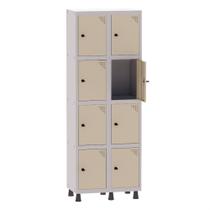 Armário Guarda Volume Locker Roupeiro 2 Vãos 8 Portas Aço GRP502/8 Cinza e Bege - Pandin