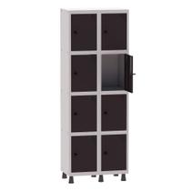 Armário Guarda Volume Locker Roupeiro 2 Vãos 8 Portas Aço GRP502/8 Cinza e Preto - Pandin Armário Guarda Volume Locker Roupeiro 2 Vãos 8 Portas Aço GRP502/8 Cinza e Preto - Pandin
