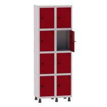 Armário Guarda Volume Locker Roupeiro 2 Vãos 8 Portas Aço GRP502/8 Cinza e Vermelho - Pandin