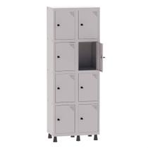 Armário Guarda Volume Locker Roupeiro 2 Vãos 8 Portas Aço GRP502/8 Cinza - Pandin