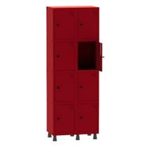 Armário Guarda Volume Locker Roupeiro 2 Vãos 8 Portas Aço GRP502/8 Vermelho - Pandin