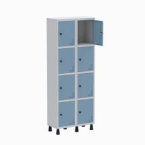 Armário Guarda Volume Locker Roupeiro 2 Vãos 8 Portas GR302/8 Light Cinza e Azul Dali - Pandin