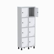 Armário Guarda Volume Locker Roupeiro 2 Vãos 8 Portas GR302/8 Light Cinza e Branco - Pandin