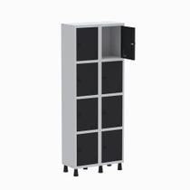 Armário Guarda Volume Locker Roupeiro 2 Vãos 8 Portas GR302/8 Light Cinza e Preto - Pandin