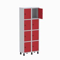 Armário Guarda Volume Locker Roupeiro 2 Vãos 8 Portas GR302/8 Light Cinza e Vermelho - Pandin