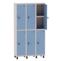 Armário Guarda Volume Locker Roupeiro 3 Vãos 06 Portas Com Prateleira GRF503PRI/6 Cinza e Azul Dali - Pandin