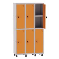 Armário Guarda Volume Locker Roupeiro 3 Vãos 06 Portas Com Prateleira GRF503PRI/6 Cinza e Laranja Picasso - Pandin