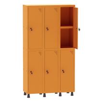 Armário Guarda Volume Locker Roupeiro 3 Vãos 06 Portas Com Prateleira GRF503PRI/6 Laranja - Pandin