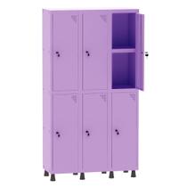 Armário Guarda Volume Locker Roupeiro 3 Vãos 06 Portas Com Prateleira GRF503PRI/6 Lilás - Pandin