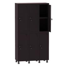 Armário Guarda Volume Locker Roupeiro 3 Vãos 06 Portas Com Prateleira GRF503PRI/6 Preto - Pandin