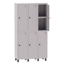 Armário Guarda Volume Locker Roupeiro 3 Vãos 06 Portas Com Prateleira GRP503PRI/6 Cinza - Pandin